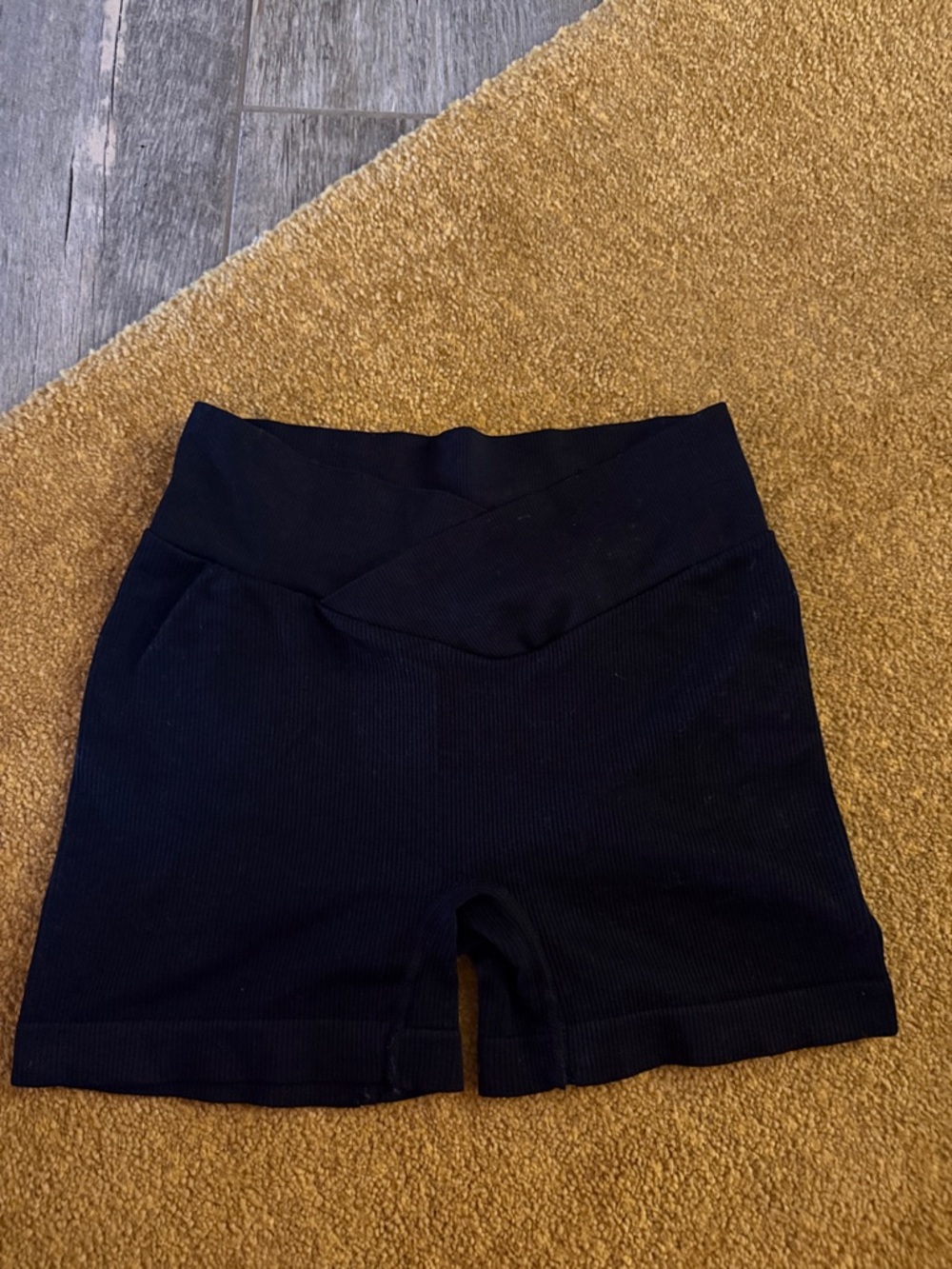 High-Rise Black Ribbed Women’s Shorts